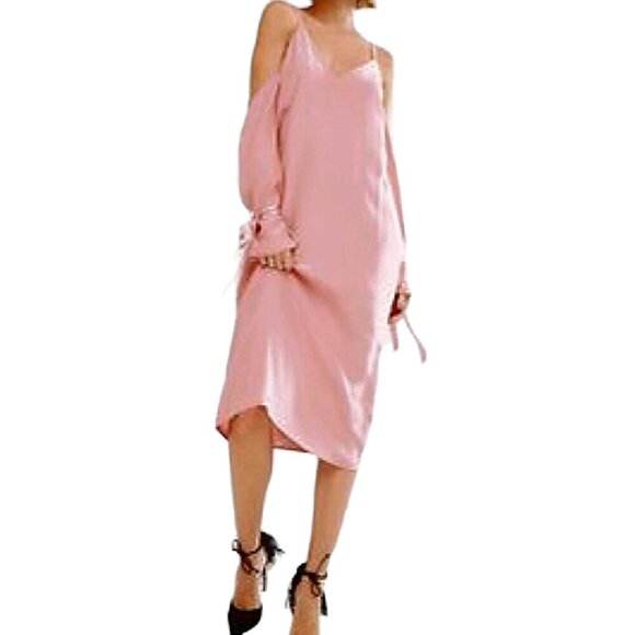 ASOS silk satin cold shoulder midi dress in rose pink, Size 0 - Picture 10 of 12